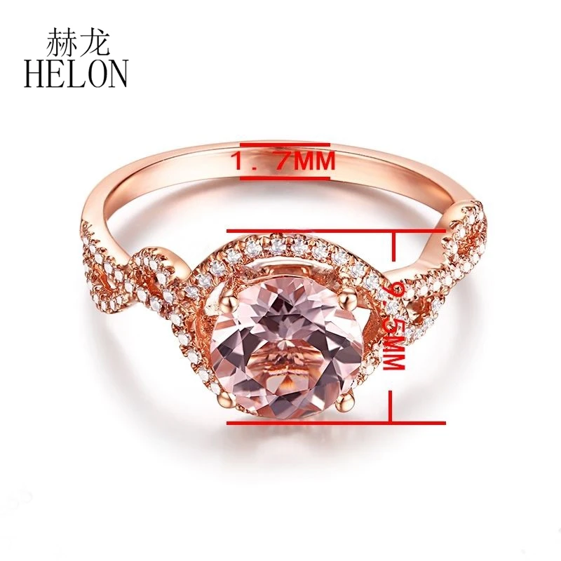 HELON твердое 10 к розовое золото безупречное 1.2ct подлинный натуральный морганит алмаз обручальное кольцо драгоценный камень для женщин Трендовое ювелирное изделие