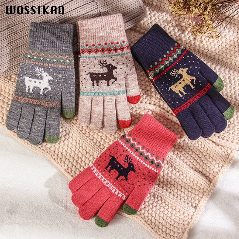 Перчатки женские зимние утепленные сохраняющие тепло милые шерстяные вязаные