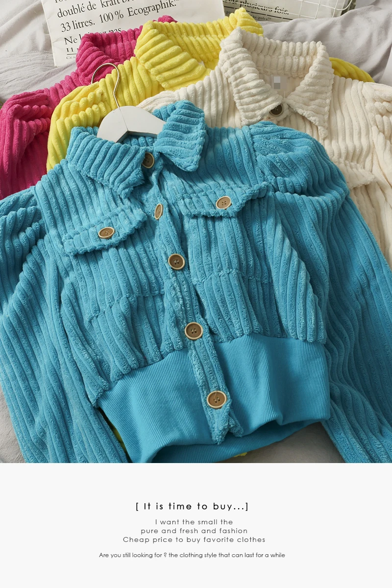 

2021 Autumn and Winter New Korean Style Short Lapels Corduroy Small Coat Women's Single-Breasted Cardigan Long-Sleeved Fashion