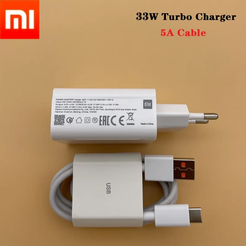 Зарядное устройство xiaomi 33 Вт с европейской вилкой для быстрой зарядки 5 А кабель