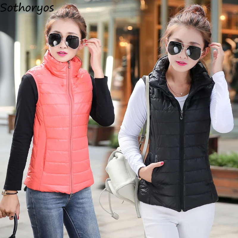 

Vests Women Plus Size Elegant Slim Short Style Leisure Solid Womens Waistcoats Korean Style Sleeveless Pockets Females Vest