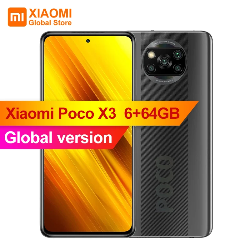 

Глобальная версия Xiaomi POCO X3 6 ГБ оперативной памяти, 64 Гб встроенной памяти, смартфон X 3 Snapdragon 732 Octa Core 64MP камера 5160 мА/ч, 6,67 'мобильный телефон