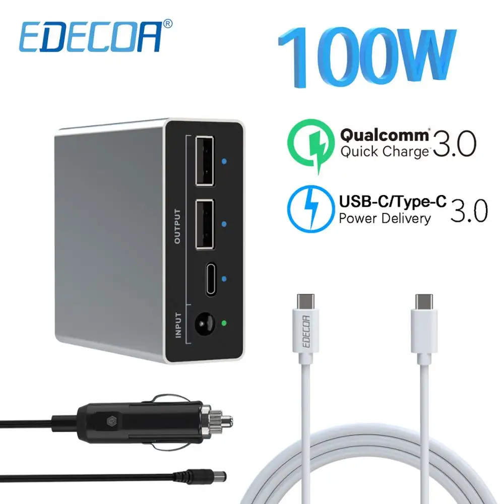 

EDECOA 100W car charger USB Type C quick charger fast charging PD3.0 QC3.0 FCP SCP APC PPS for iphone huawei Samsung laptop