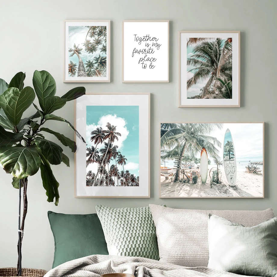 

Scandinavian Tropical Landscape Posters Modern Prints Sea Beach Palm Tree Wall Art Canvas Painting Nordic Decoration Picture