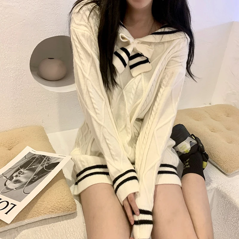 

Женские свитера, японский Kawaii Ulzzang, винтажный Повседневный свободный свитер в морском стиле, Женская Корейская одежда Harajuku для женщин