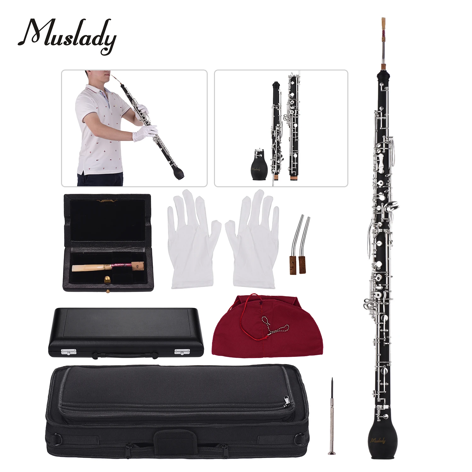 Muslady профессиональный английский Рог Alto oboe F ключ синтетический деревянный корпус посеребренные ключи деревянный духовой инструмент с тростниковыми перчатками