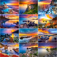 chenistory 60x75cm frame paint by number for adults sunset scenery picture by numbers acrylic paint on canvas home decors art