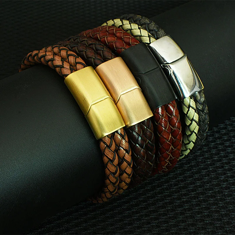 Модный кожаный мужской браслет из нержавеющей стали двухслойные браслеты с