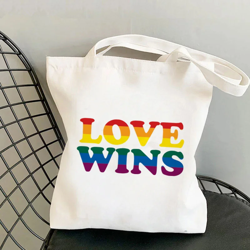 

Shopper LOVE WINS GIRL POWER Kawaii Bag Harajuku women Shopping Bag Canvas Shopper Bag girl handbag Tote Bag Shoulder Lady Bag