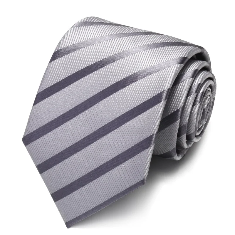 

High Quality 2020 Designer New Fashion Silver Grey Striped 8cm Ties for Men Necktie Party Business Formal Suit with Gift Box