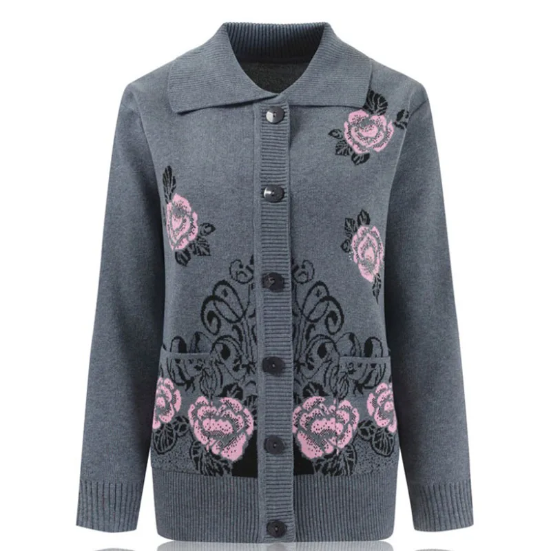 Трикотажные свитера с принтом для женщин среднего возраста весна осень