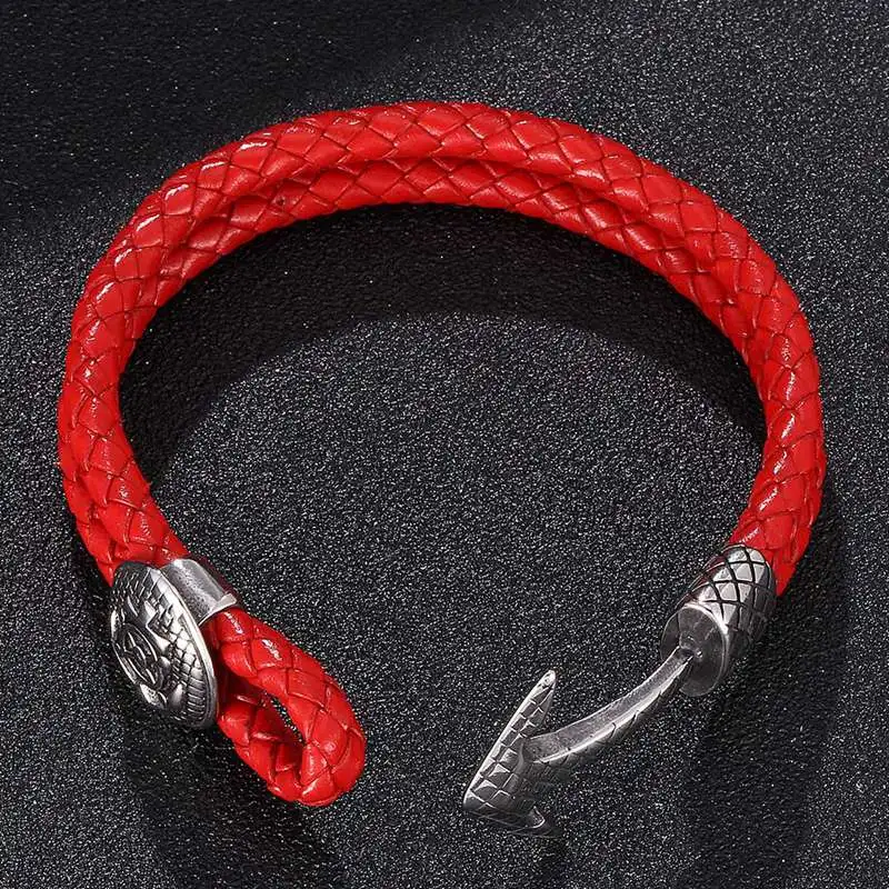 Винтажный морской щит двухслойный красный плетеный кожаный браслет из