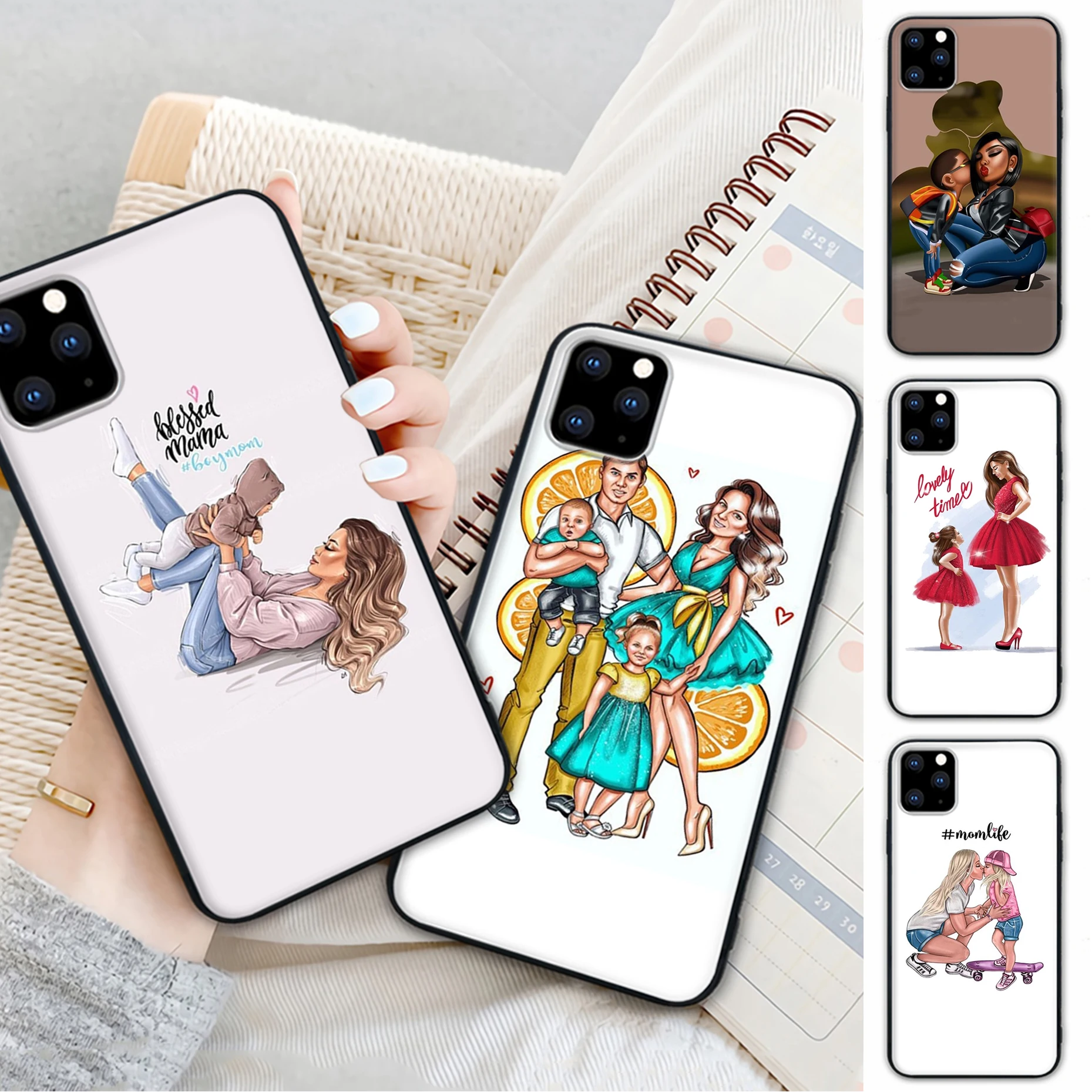 

Black Brown Hair Baby Mom Girl Son Dad Telephone Case For Huawei P40 P30 P20 Pro P 10 P9 Lite 2016 2017 P Smart 2019 2020 Cover