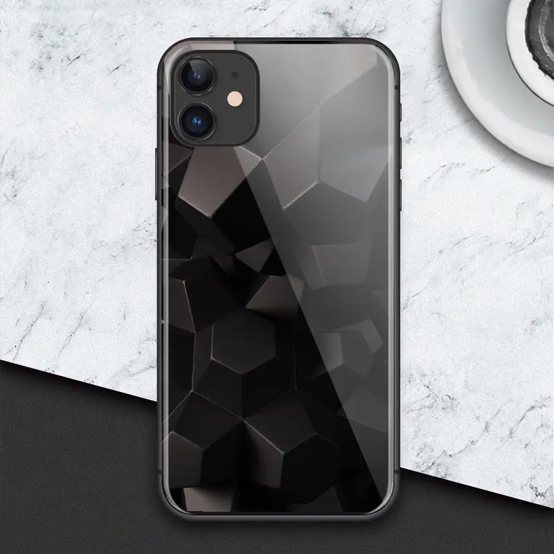 Черный ромб для iPhone SE 6 6s 7 8 plus x xr xs 11 12 Pro max mini чехлы телефонов из закаленного