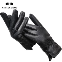 2020 new deer skin gloves male wintersimple mens leather gloves soft mens glovesblack genuine leather touch gloves 8025