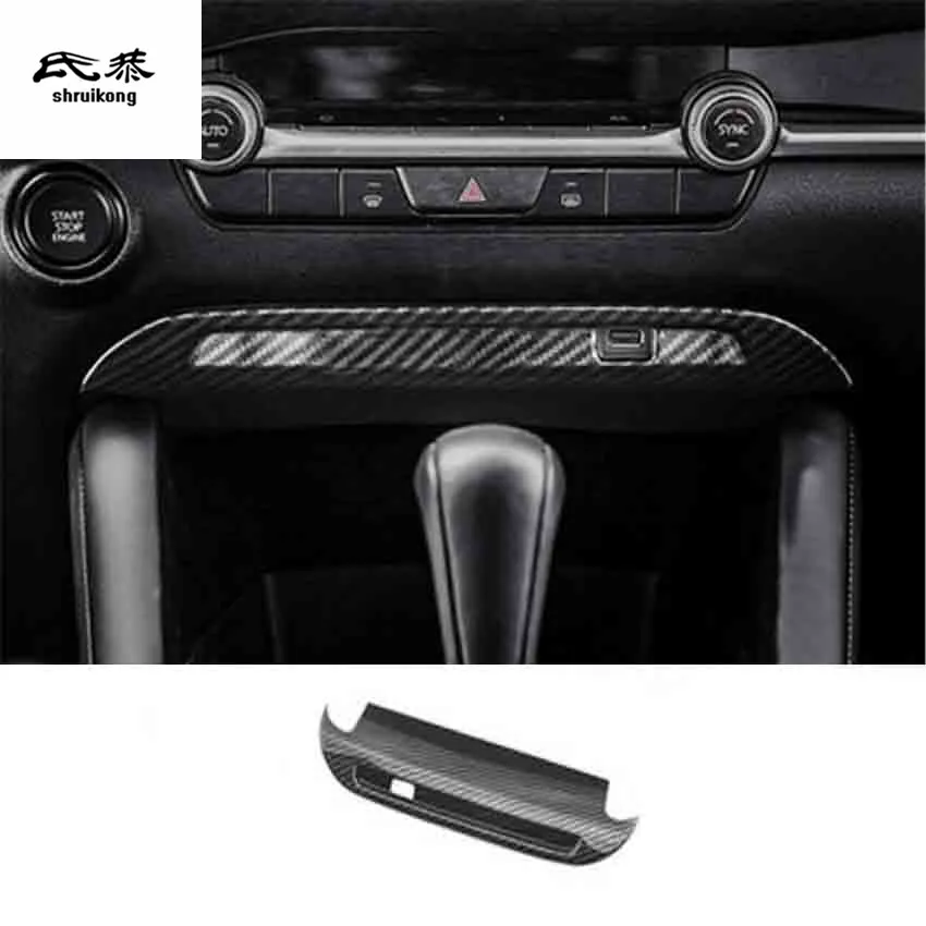 

1pc ABS carbon fiber grain Central control USB decoration cover car accessories for 2020 Mazda 3