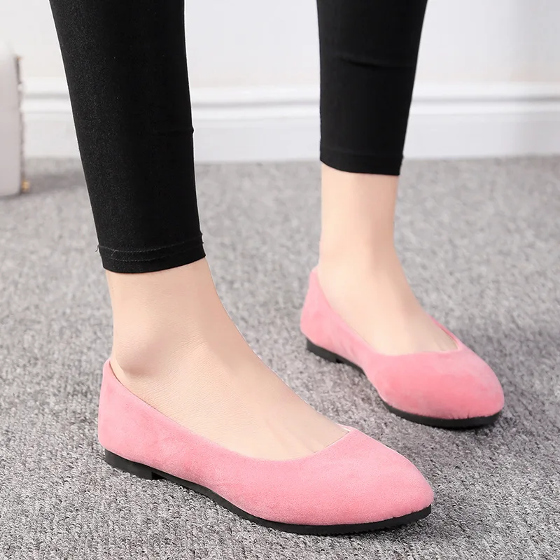 Spring 2021 New Suede Pointed Single Shoe Women Candy Color Flat Shoes Large Size Women 40-43 Flat Casual Shoes Women