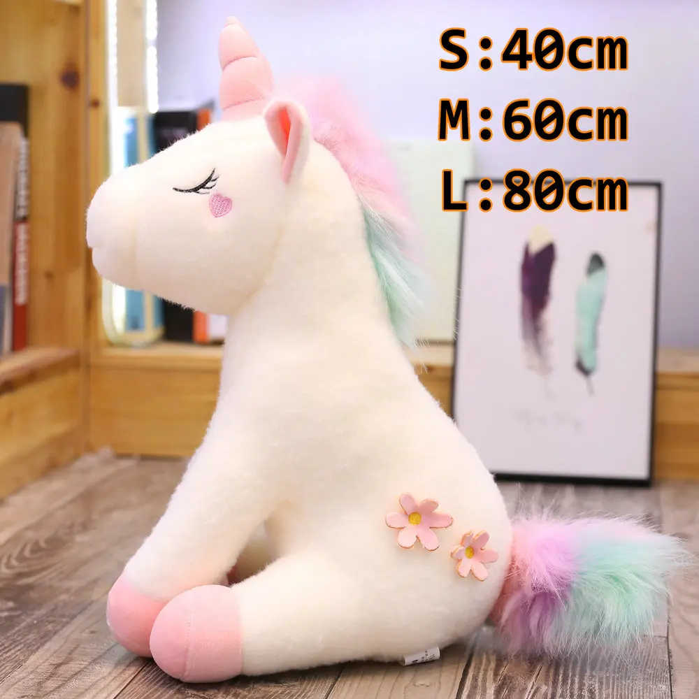 white unicorn sit Гигантский Единорог Игрушка Плюшевые Пушистые радужные волосы мягкие животные мультфильм Летающий кровать лошадь спящий бойфренд подушка для девочки ребенок - Цвет: white unicorn sit