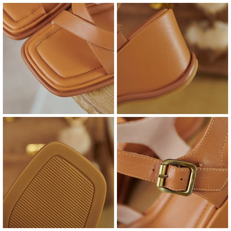 

REAVE CAT Women Sandals Real Leather Buckles Wedge Slope Heels 7cmLadies 2021 Fashion Summer Daily Outdoor Footwear Size 34-40