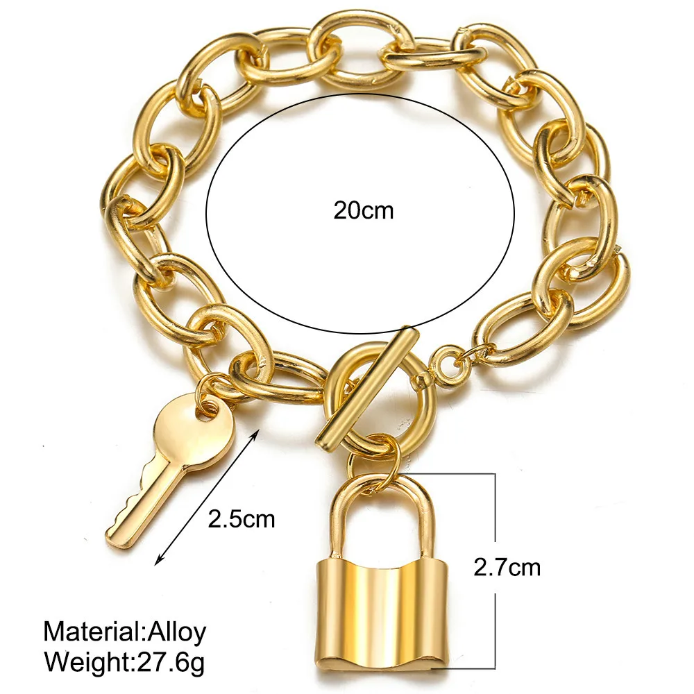 

BTS NewFashion RetroPunk Gothic Metal Gold Thicken Chain Key Lock Pendant Lady Anklet Beach Bracelet Jewelry Party Birthday Gift