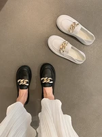 british style womens loafers shoes modis round toe casual female sneakers metal chain flats all match preppy slip on summer 2021