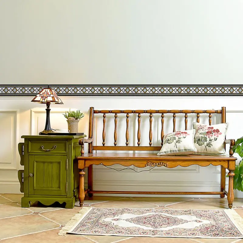 

1Roll Geometric Pattern Waist Lines Self-Adhesive Waterproof Wall Border Sticker