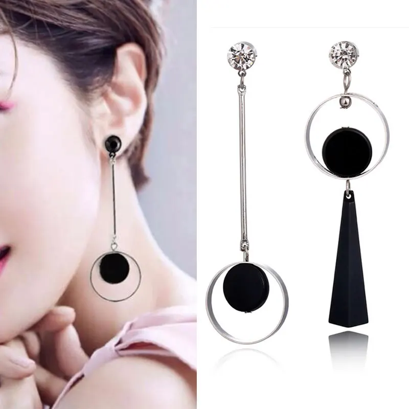 Ассиметричные висячие серьги геометрические корейские для женщин черные модные