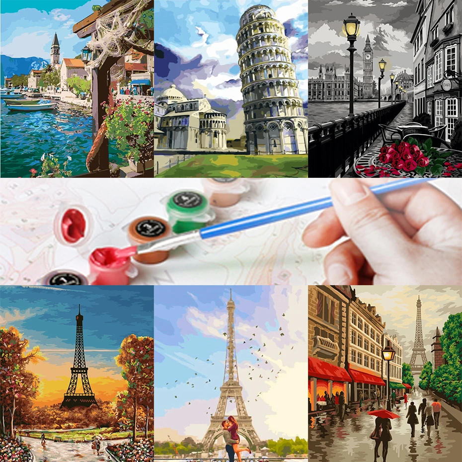 

tapb City Landscape DIY Painting By Numbers Adults Hand Painted Drawing On Canvas Coloring By Numbers Home Wall Art Number Decor