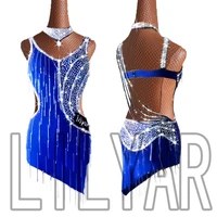new latin dance skirt competition skirt performance skirt adult custom royal blue high grade sexy diamond dance skirt