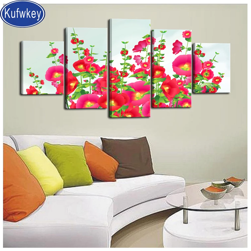 

НОВЫЙ рукоделие, Алмазная мозаика картина drieluik Красный мак-Алмазная вышивка полная квадратная алмазная живопись цветы 5 шт. украшения дома