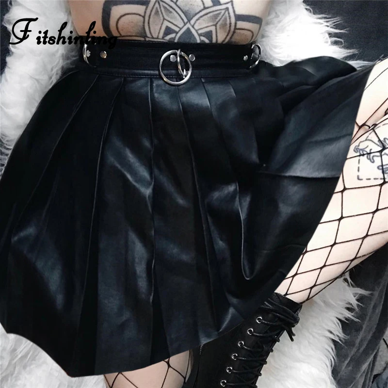Женская плиссированная юбка из ПУ кожи с завышенной талией|Женские юбки| |