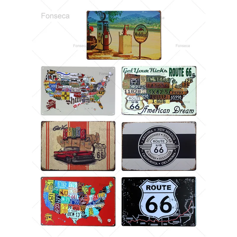

USA Route 66 Metall Zeichen Platten Garage Zeichen Vintage Zinn Platte Bar Wand Dekor Plaque Shabby Chic Poster Malerei A876