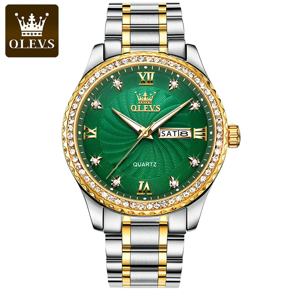 

Часы наручные OLEVS Мужские кварцевые, брендовые деловые, из нержавеющей стали, водонепроницаемость 30 м, с датой и золотым ремешком
