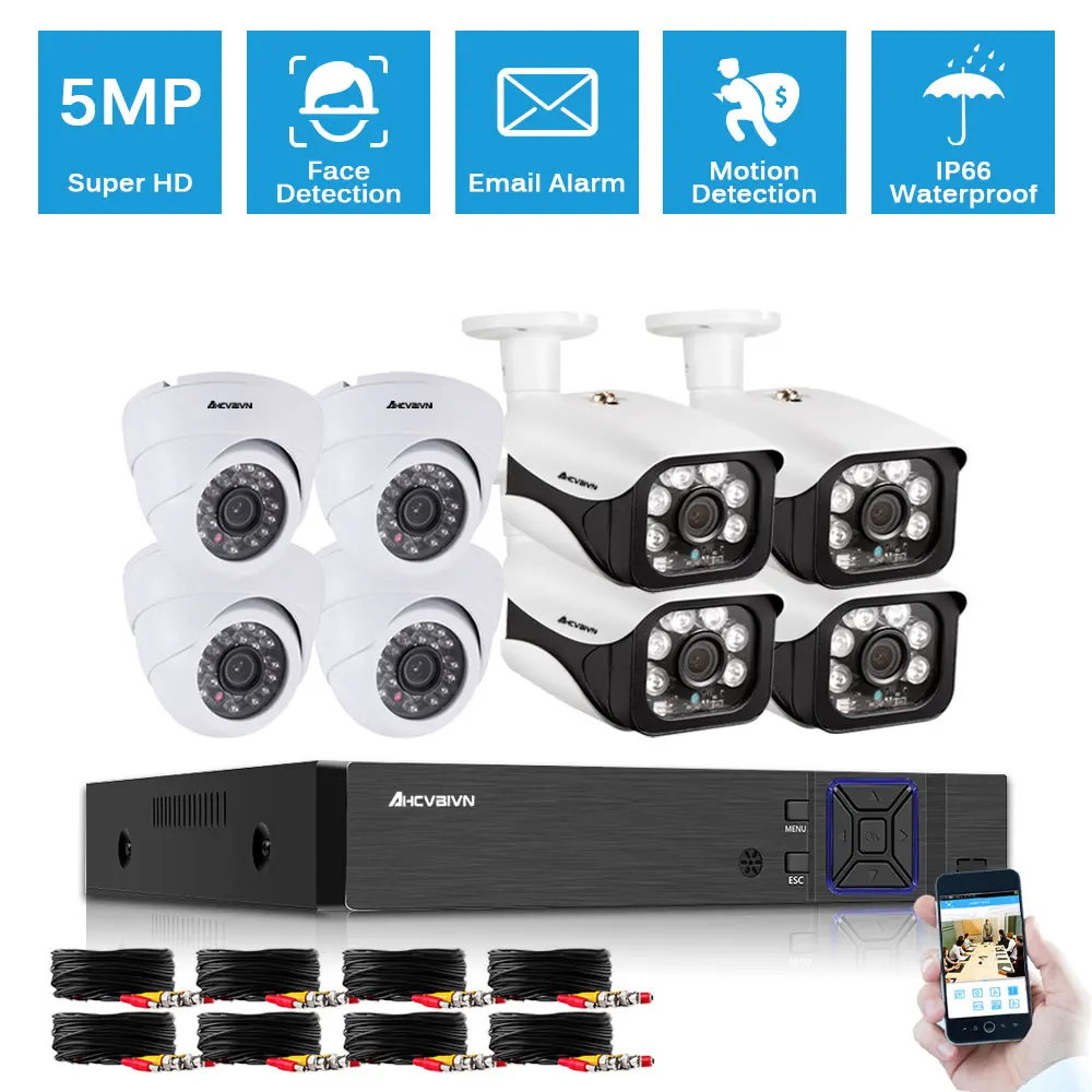 

H.265 8CH 5MP AHD Face Audio Record DVR Security Camera System Kit AHD Camera Outdoor Waterproof CCTV Video Surveillance DVR Set