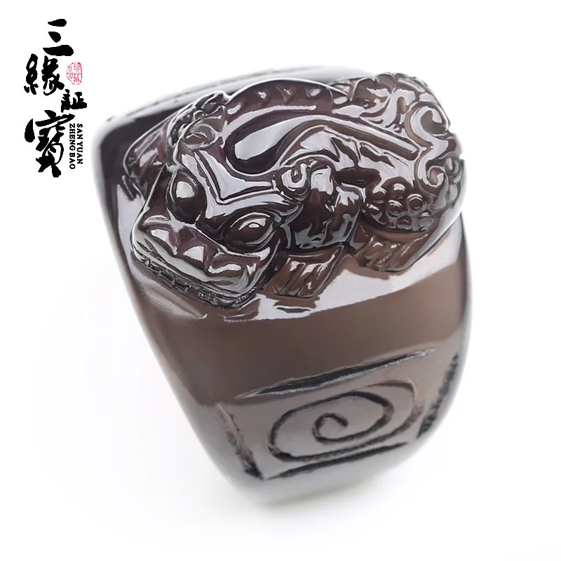 

Sanyuanzheng Bao Obsidian Pi Xiu Ring Rainbow Eye Crystal Ring Money Drawing and Luck Changing Men's Thumb Ring Can Be Used as P