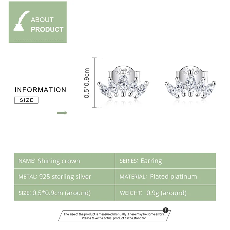 WOSTU 925 Sterling Silver Beautiful Shining Crown Zircon Stud Earrings For Women Wedding Fashion Anniversary Jewelry CTE521 | Украшения и