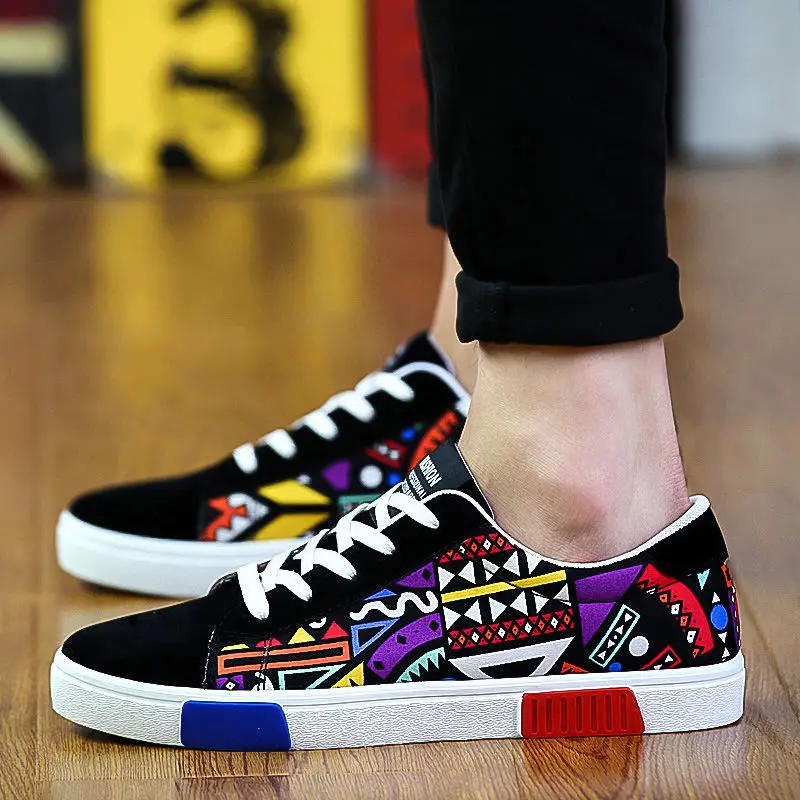 Новинка Мужская Вулканизированная Обувь На Шнуровке Модная парусиновая обувь с