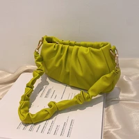 2021 new kiwi green pleated underarm bag high quality pu leather womens designer handbag luxury brand shoulder messenger bag