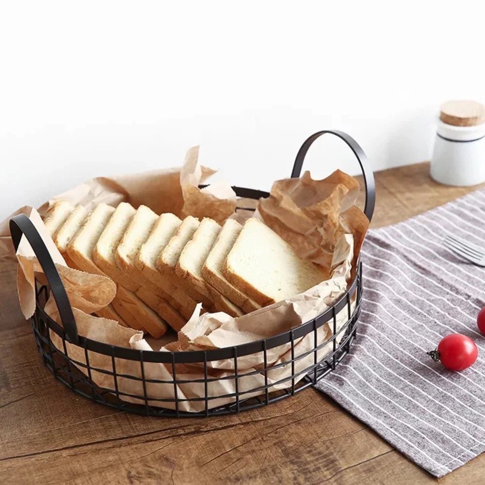 

1Pc Fruit Storage Basket Ironwork Retro Basket Household Hollowed Basket (Black)