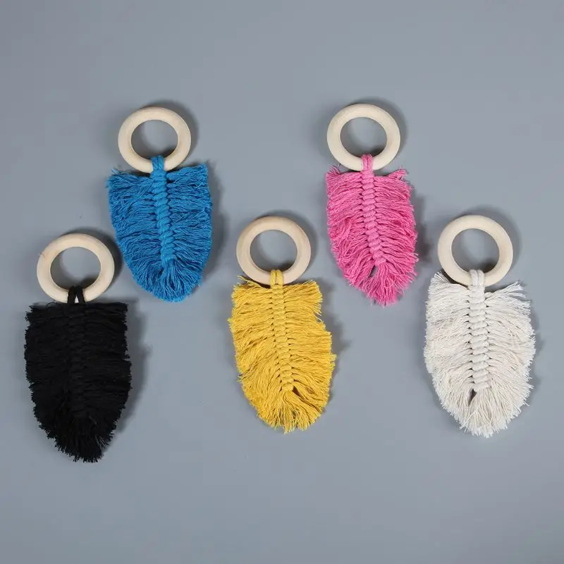 

Baby Teether Crochet Wood Ring Rattle Infant Sensory Teething Toy Room Decoration DIY Crafts