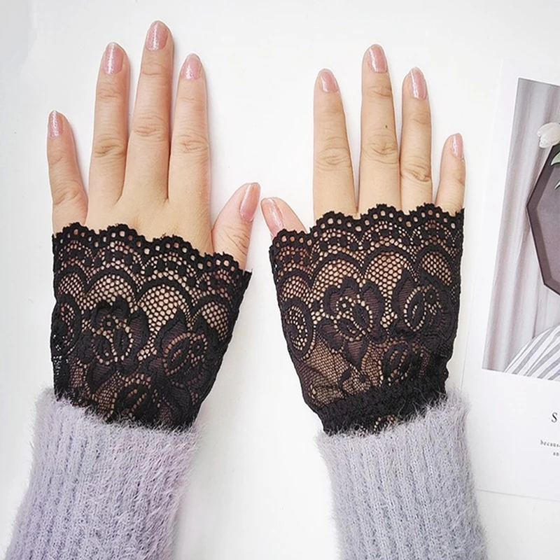 

Lace Fake Sleeves for Women Crochet Floral Gloves Cuffs Embroidery Floral Pattern Ruffles Hollow Wrist Warmer Fake Sleeves