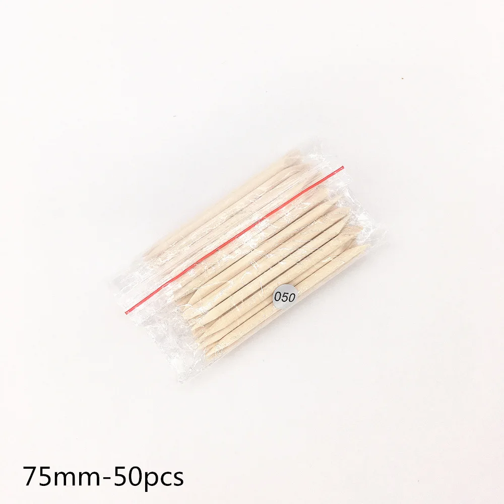 50pcs-75mm 100 шт./компл. оранжевый Для женщин леди с двойным концом нейл-арта деревянные палочки для кутикулы толкатель Remover Педикюр Маникюрный Инструмент - Цвет: 50pcs-75mm