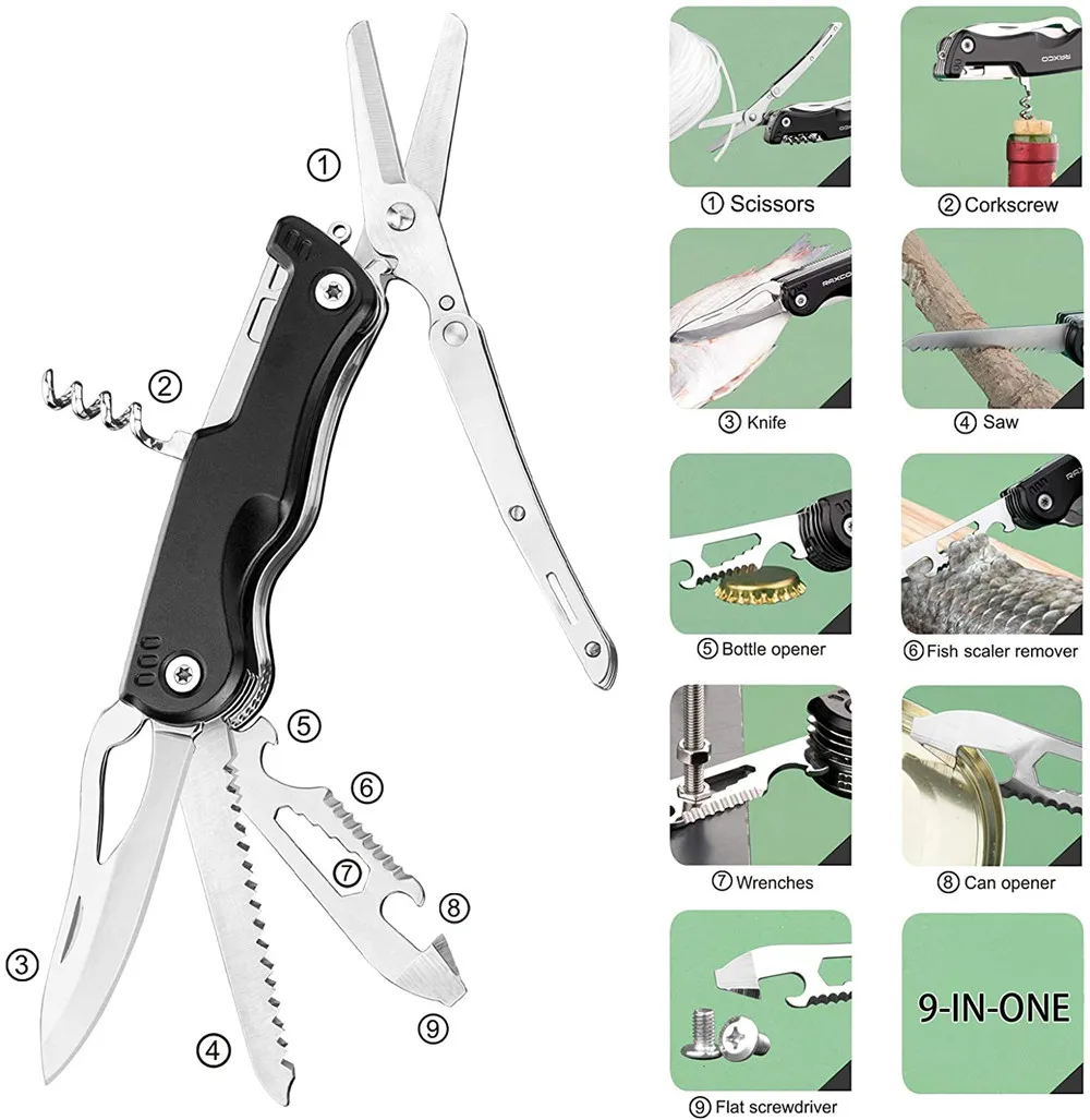 Мужские 9-в-1 EDC ручные ножи Многофункциональный складывающийся набор