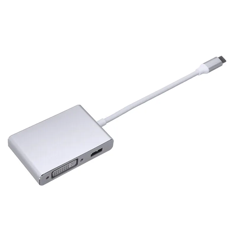 

Portable 4-in-1 USB 3.1 Converter Hub Adapter Durable Aluminum Alloy Type-C to VGA+DVI+USB3.0 Adapters For PC Laptop