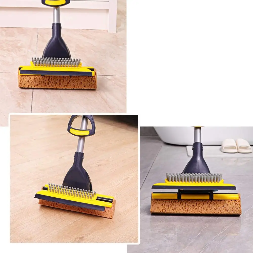 

Yocada Sponge Mop with Squeegee and Extendable Telescopic Home Commercial Use for Tile Bathroom Garage Cleaning