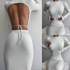 Женское трикотажное платье-карандаш, длинное белое облегающее платье с открытой спиной и длинным рукавом, с высокой талией, для взрослых, 2021