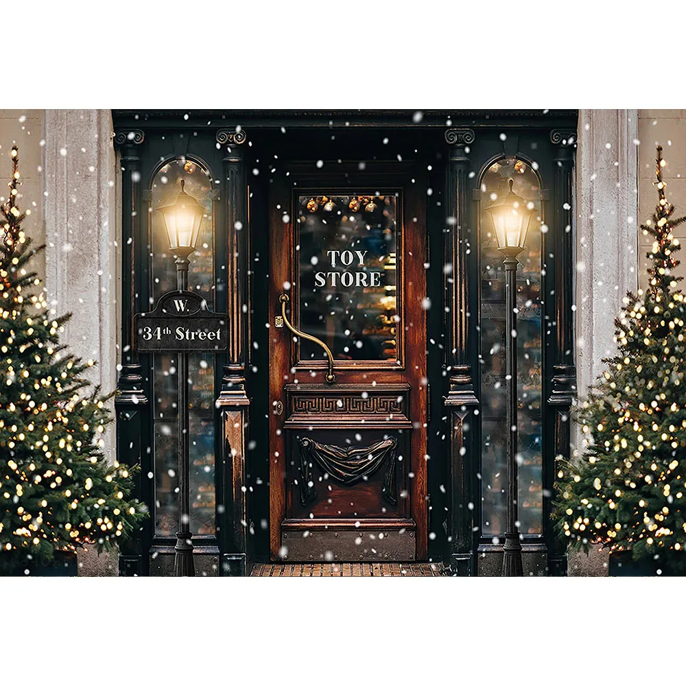 34 улица игрушка магазин фон для фотографии Рождественская елка зима