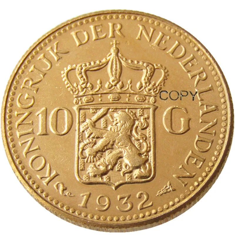 Netherlands 1932 Wilhelmina I 10 Gulden Gold Plated Copy Decorative Coin | Дом и сад