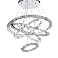 Nordic Chandelier Light Fixture Modern Luxury Diamond K9 Crystal Rings Pendant  Lamp 5 Circle Chrome Home Indoor Lighting