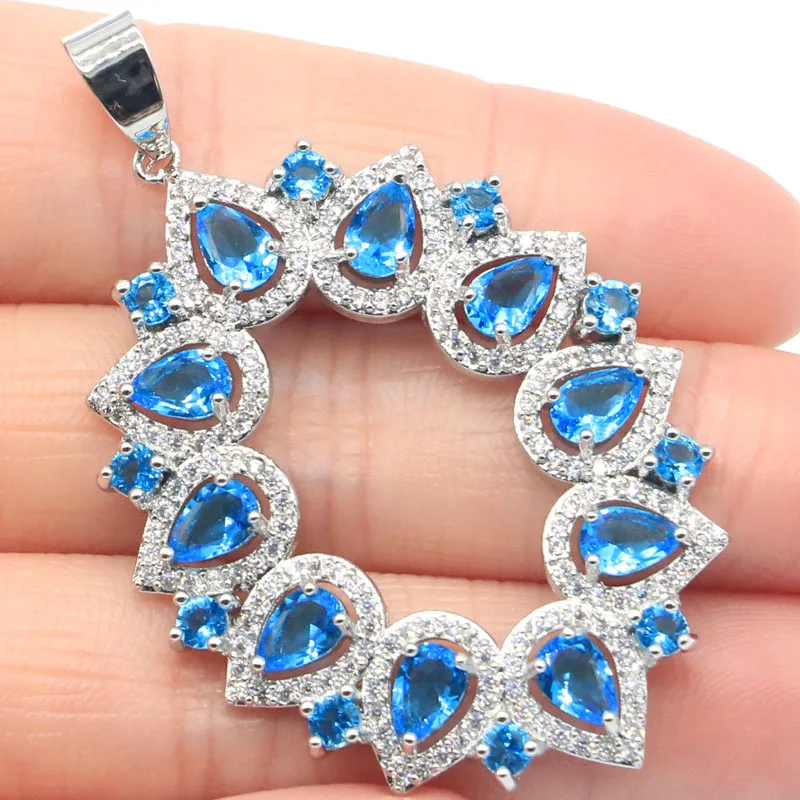 

54x34mm Amazing Big Size Swiss Blue Topaz White CZ Woman's Daily Wear Silver Pendant Drop Shipping